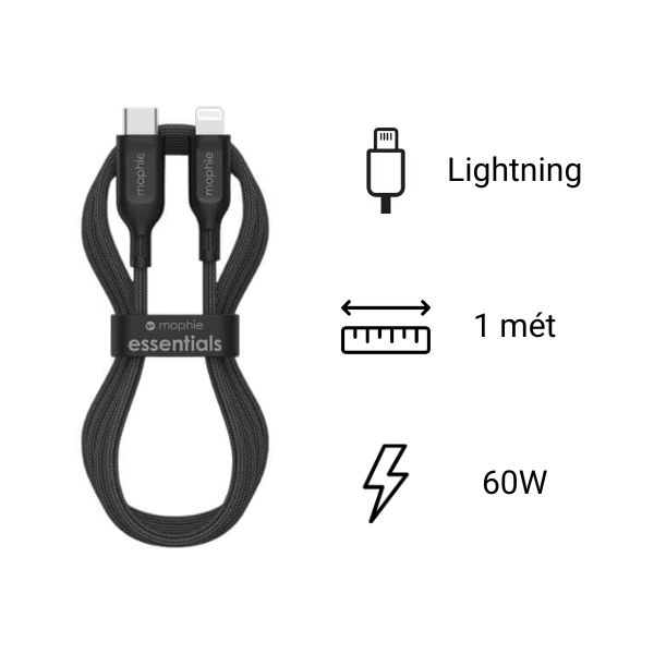 Cáp sạc nhanh Mophie Essentials C to Lightning 1M